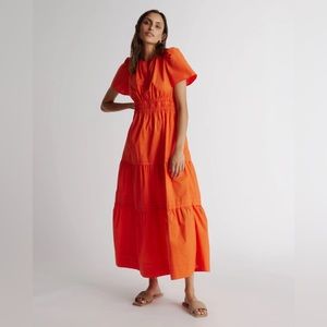 QUINCE Organic Cotton Tiered Maxi Dress in Vermilion Red in Size Small